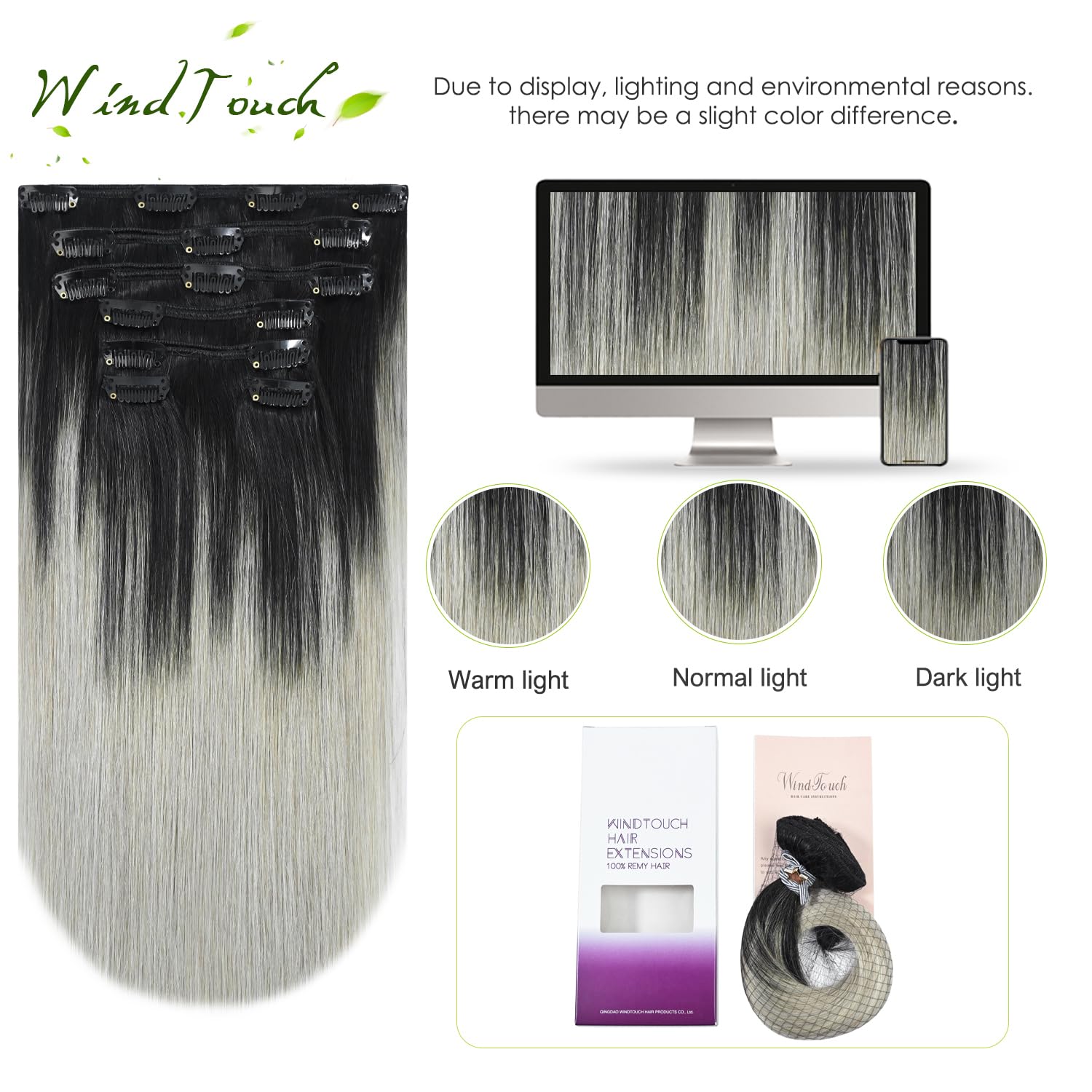 WindTouch Clip In Hair Extensions Human Hair Mixed Bleach Blonde 18Inch 75g Hair Extensions for Women Remy Blonde Extensions Clip in #18p613 7PCS