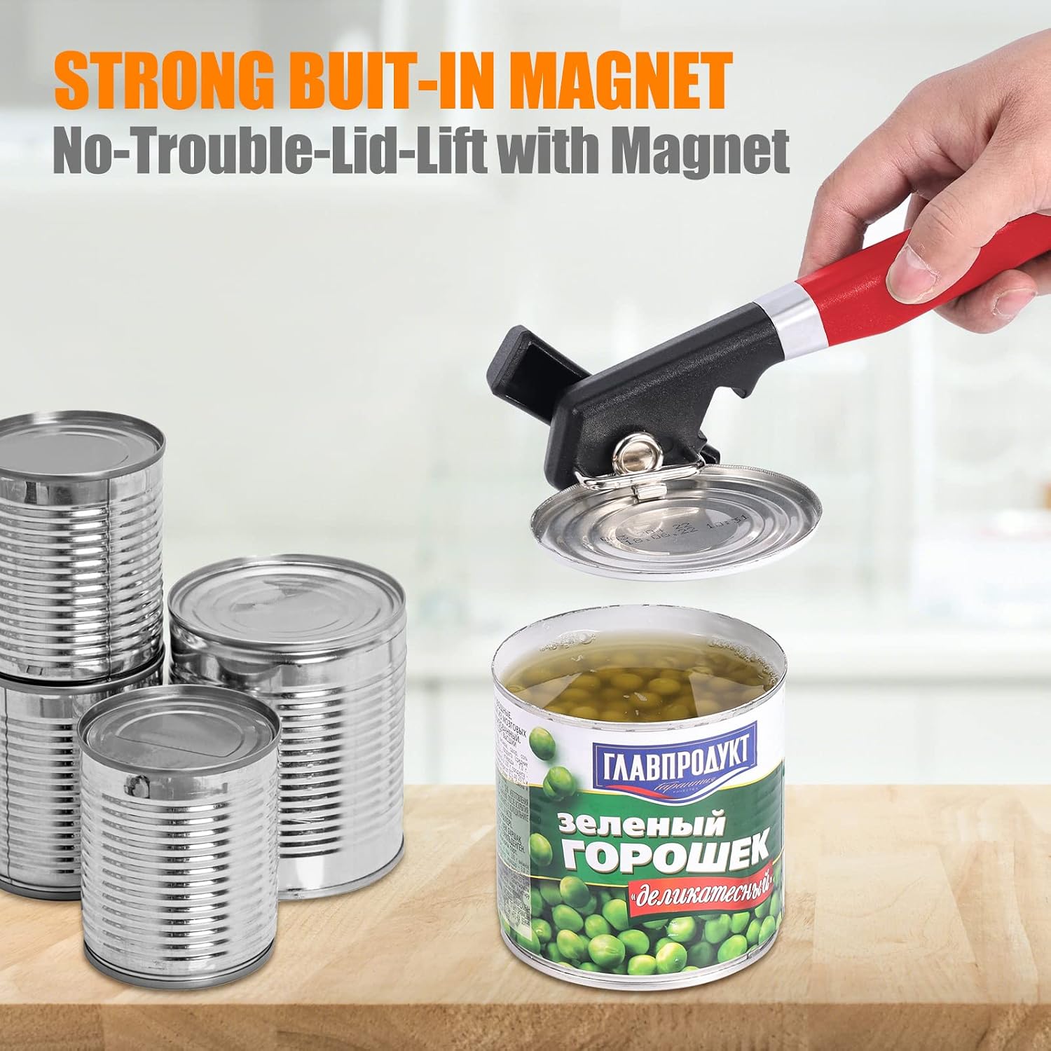 Side Cut Can Opener, Smooth Edge Manual Can Opener, Black