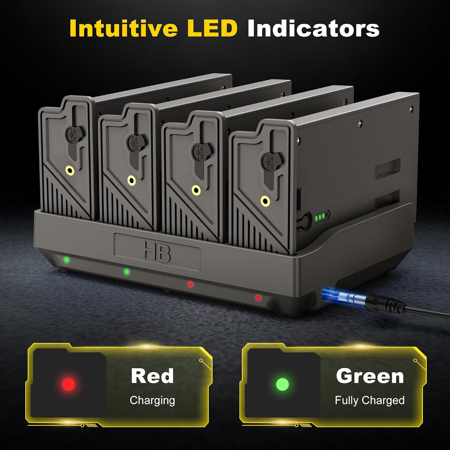 4-Pack Rechargeable Battery & Charging Station for Tactacam Reveal | Lipo Lithium, 4‑port charging, LED power meter, solar ready