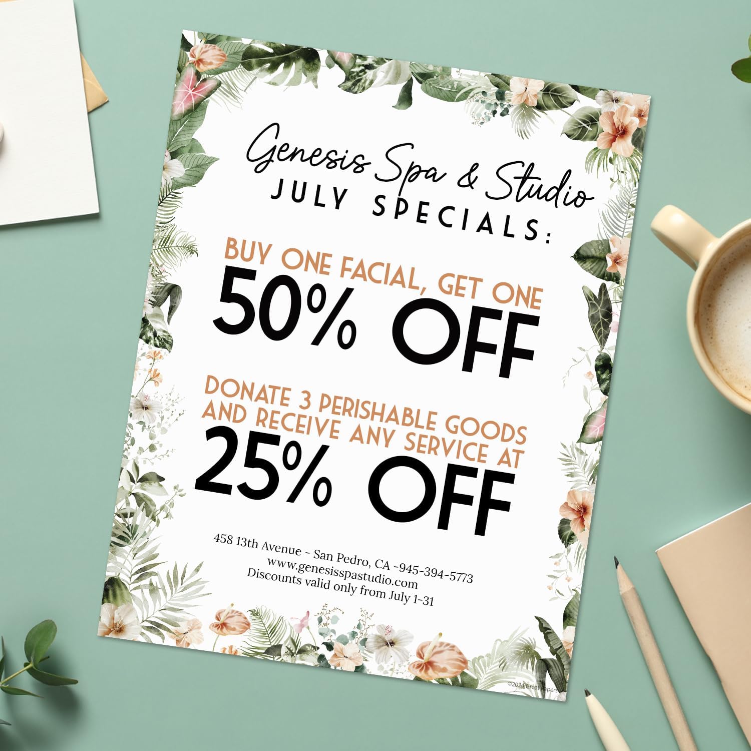 Great Papers! Lush Greenery Letterhead / 80 Floral Sheets 8.5" x 11" Beautiful Watercolor Botanical All Occasion Letter Paper