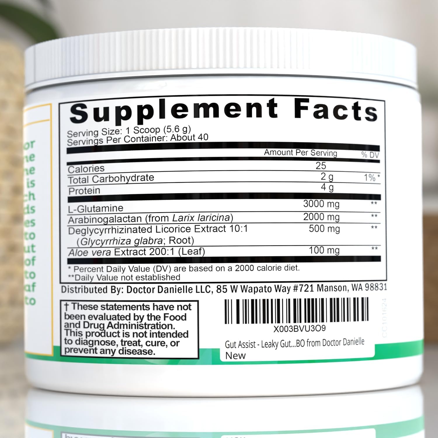Gut Assist Leaky Gut Support Powder | 40-Servings with L-Glutamine, Arabinogalactan, Licorice Extract