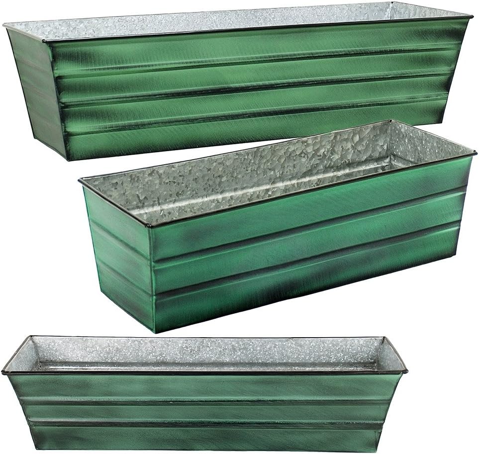 Achla Designs Galvanized Window Flower Box Planter-Green-Medium (24" L x 9.5" W x 7.5" H)