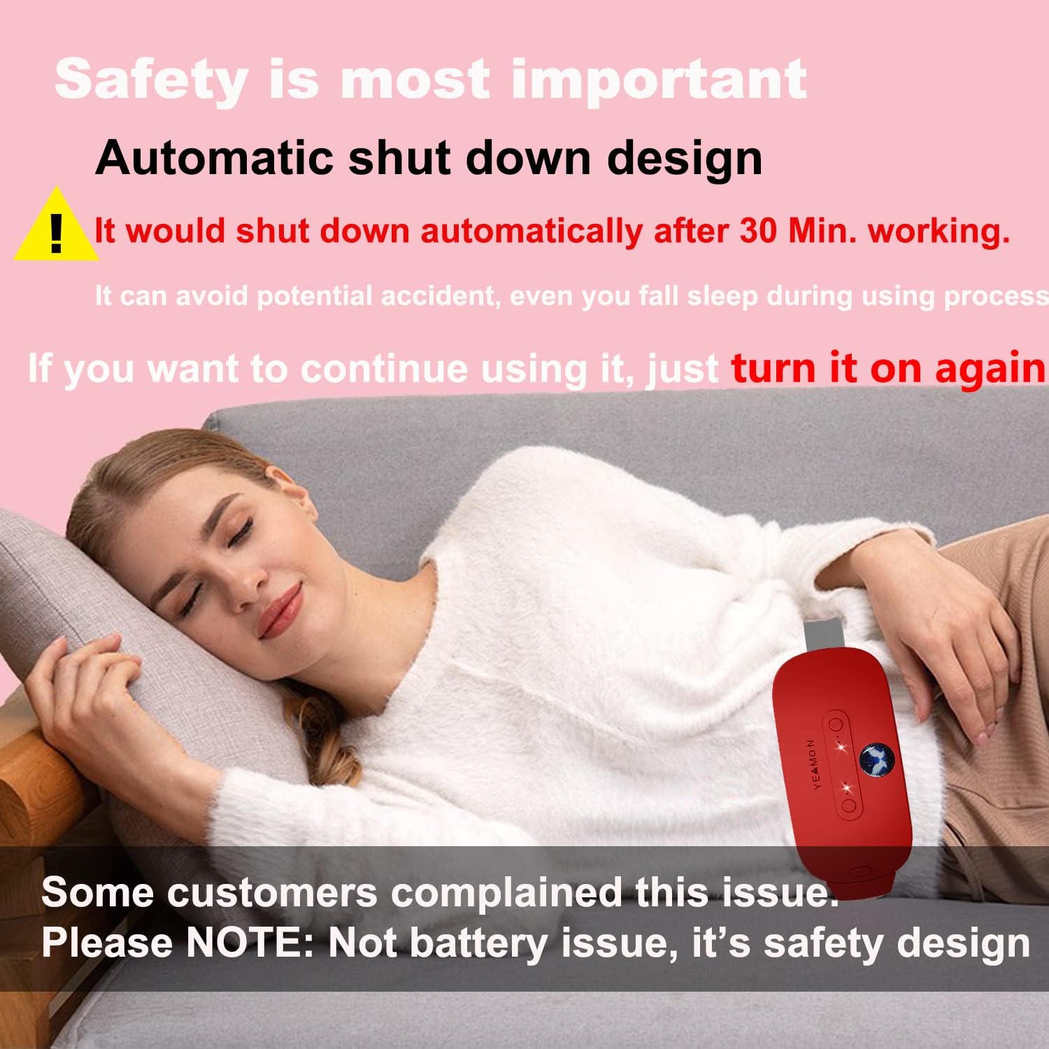 Portable Cordless Heating Pad, Electric Waist Belt Device, Fast Heating Pad with 3 Heat Levels and 3 Massage Modes, Back or Belly Heating Pad