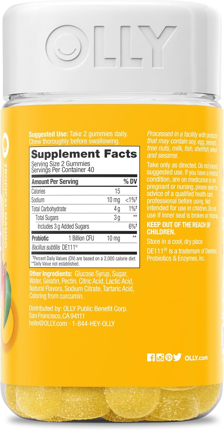 OLLY Probiotic Gummy, Immune System & Digestive Support*, Mango - 50 Count