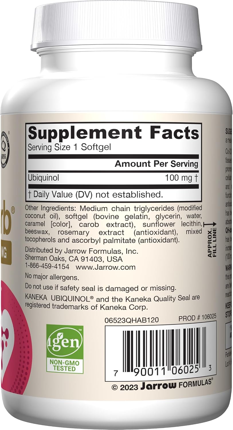 Jarrow QH-Absorb Ubiquinol 100mg CoQ10, Heart Health, 120 Softgels | High Absorption, Supports Mitochondrial Energy Production & Healthy Cardiovascular Function, Dietary Supplement