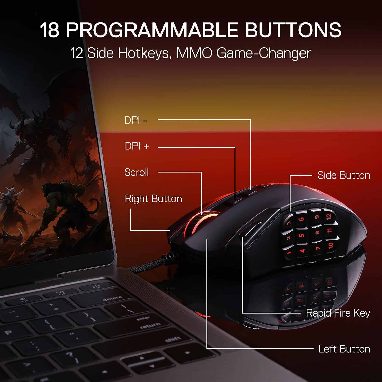 Redragon M921 Wired RGB MMO Gaming Mouse 12400 DPI Remapping Keys | Stable Lag-Free Connection, Smooth Precise Tracking, Custom Macro Keybinds