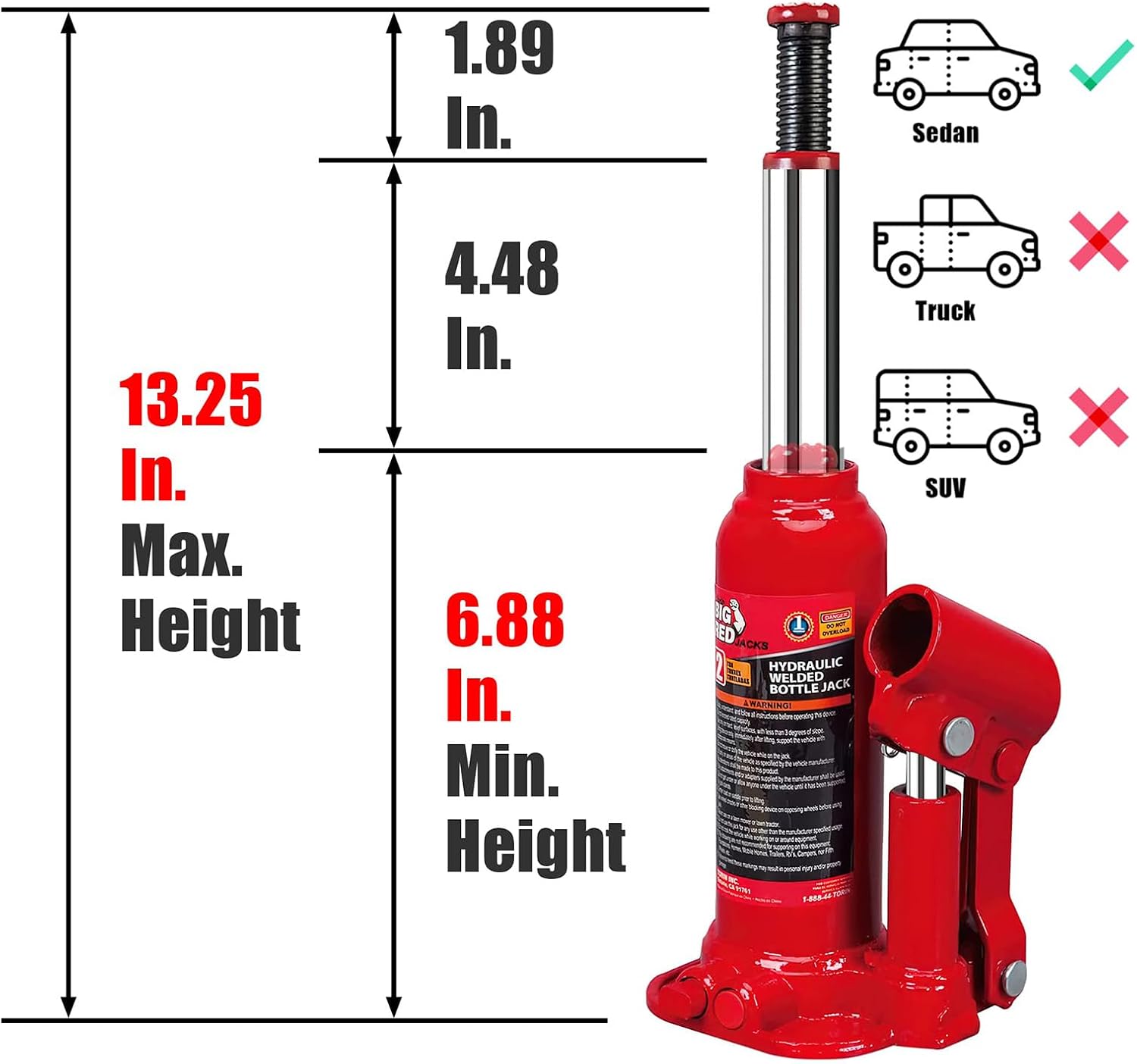 Torin T90413 Big Red Hydraulic Bottle Jack with Carrying Case, 4 Ton (8,000 lb) Capacity