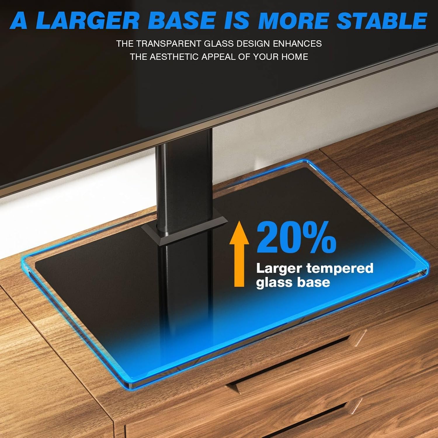 Rfiver Universal TV Stand for 32-75 inch TVs, Support Swivel and Tilt | Height Adjustable, Tempered Glass Base, Holds 110lbs, Max VESA 400x400mm, Ideal for Bedroom & Living Room