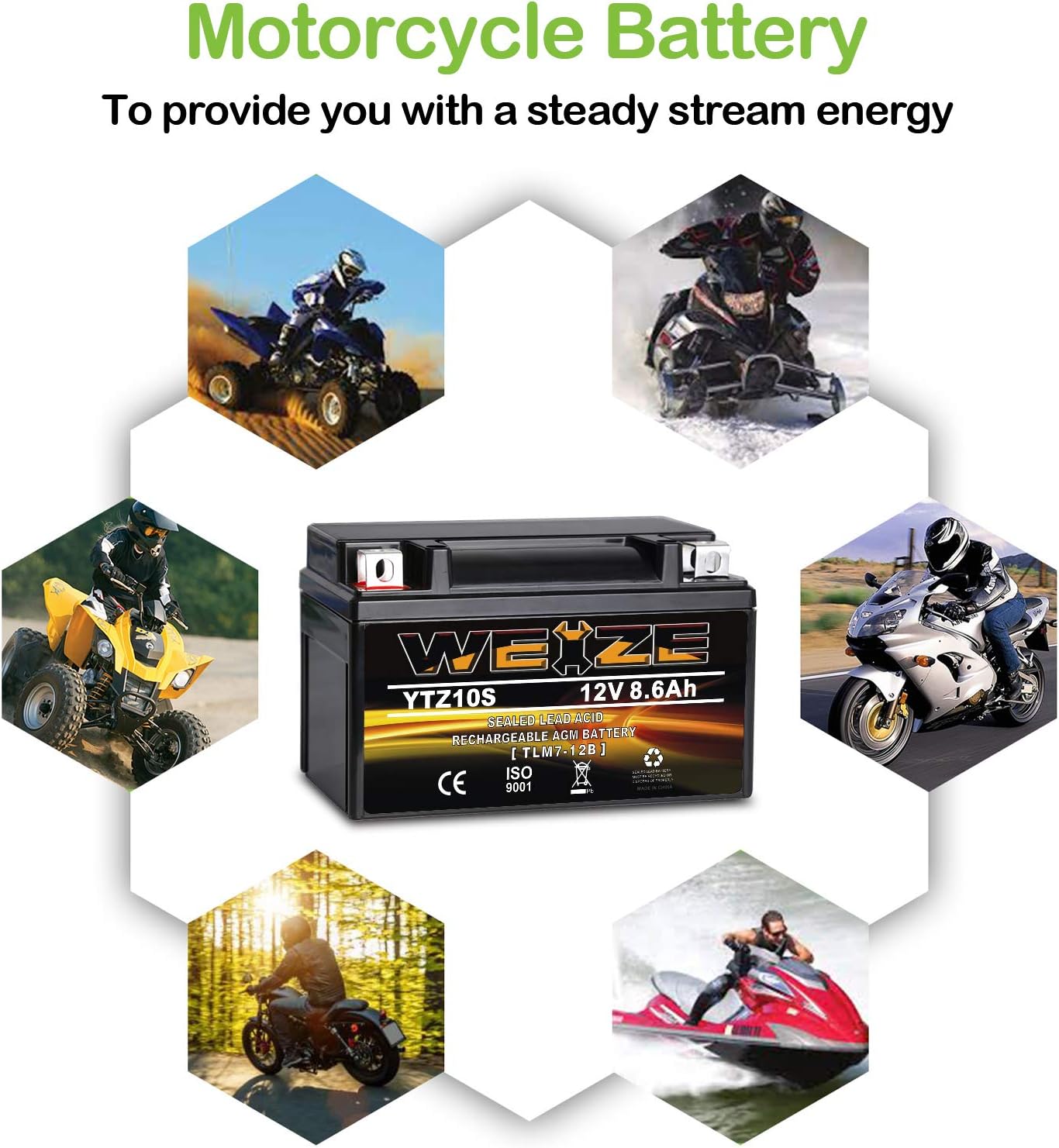 Weize YTX14 BS ATV Battery High Performance - Maintenance Free - Sealed AGM YTX14-BS Motorcycle Battery compatible with Honda Suzuki Kawasaki Yamaha scooter snowmobile