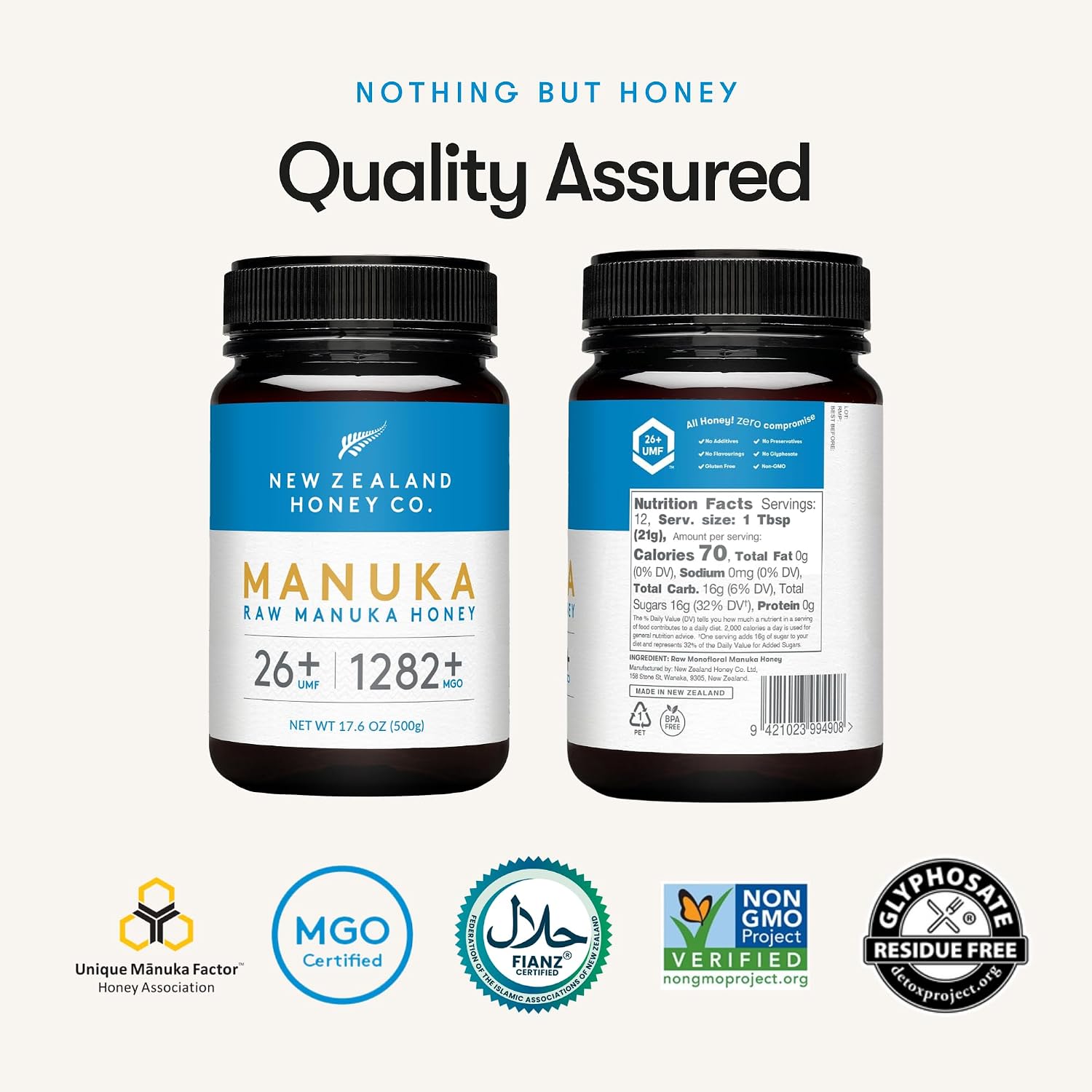 Raw Manuka Honey UMF 26+ MGO 1282+, UMF Certified, 3rd Party Tested, 8.8oz