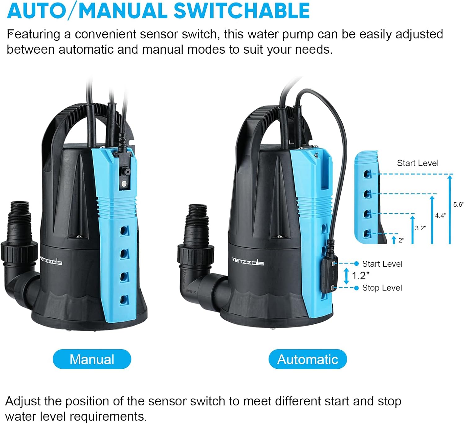 Sump Pump, 1/3 HP 1850GPH Automatic Submersible Utility Water Pump, Portable Electric Low Level Drain Water Removal Pump with Sensor Switch for Swimming Pool Basement Garden Pond Draining
