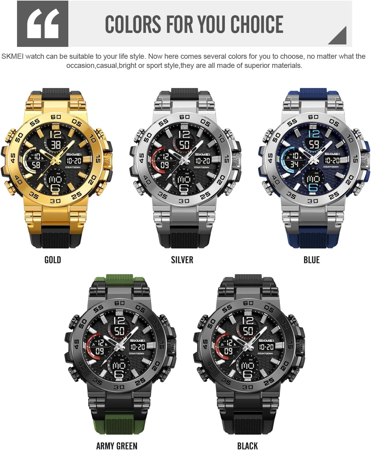 FANMIS Men's Analog Digital Sport Watch Military Dual Display 50M LED Watch | Men's Dual Display Sports Watches With Led Backlight Alarm Stopwatch 12/24h Time Outdoor Running Swimming