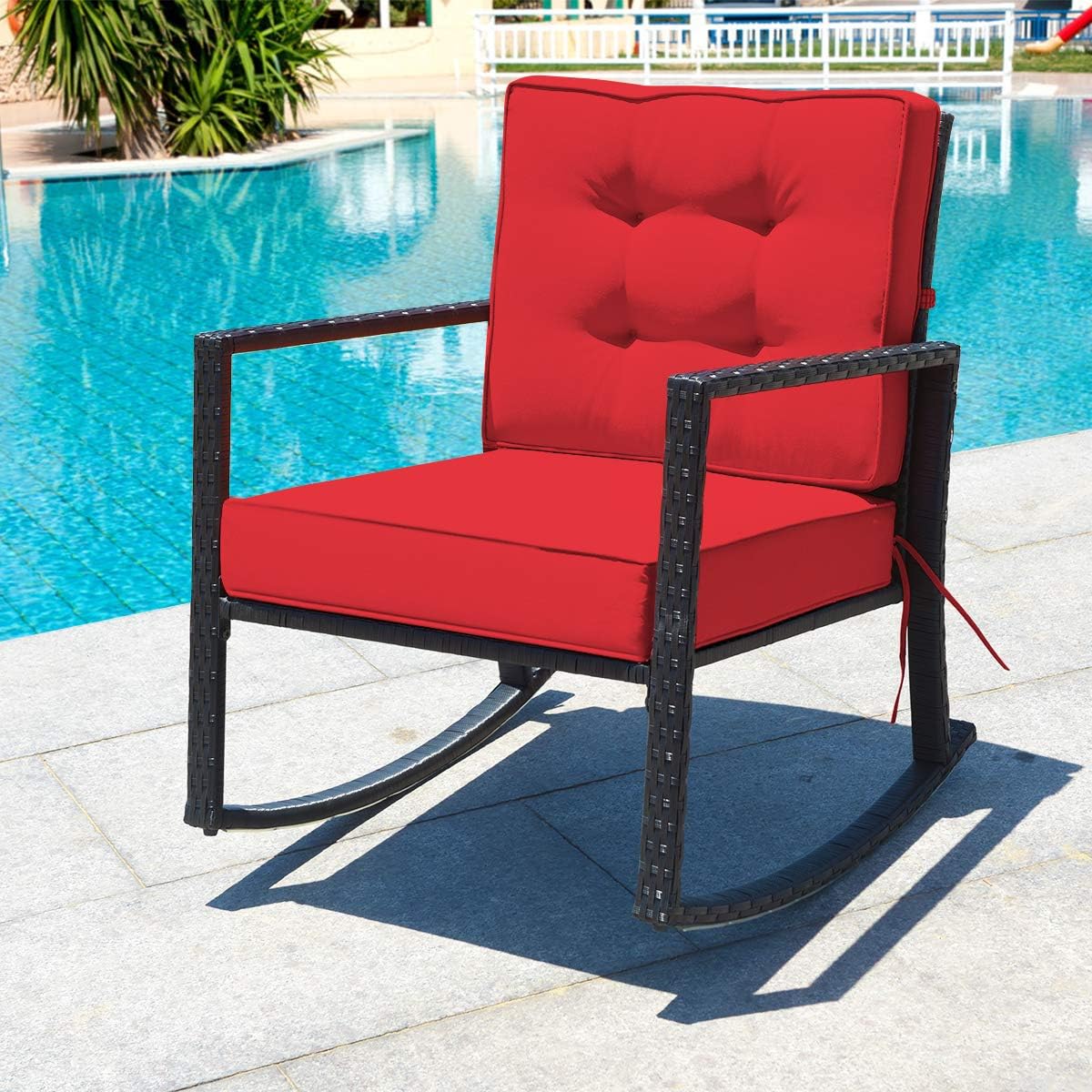 Tangkula Wicker Rocking Chair, Outdoor Glider Rattan Rocker Chair with Heavy-Duty Steel Frame
