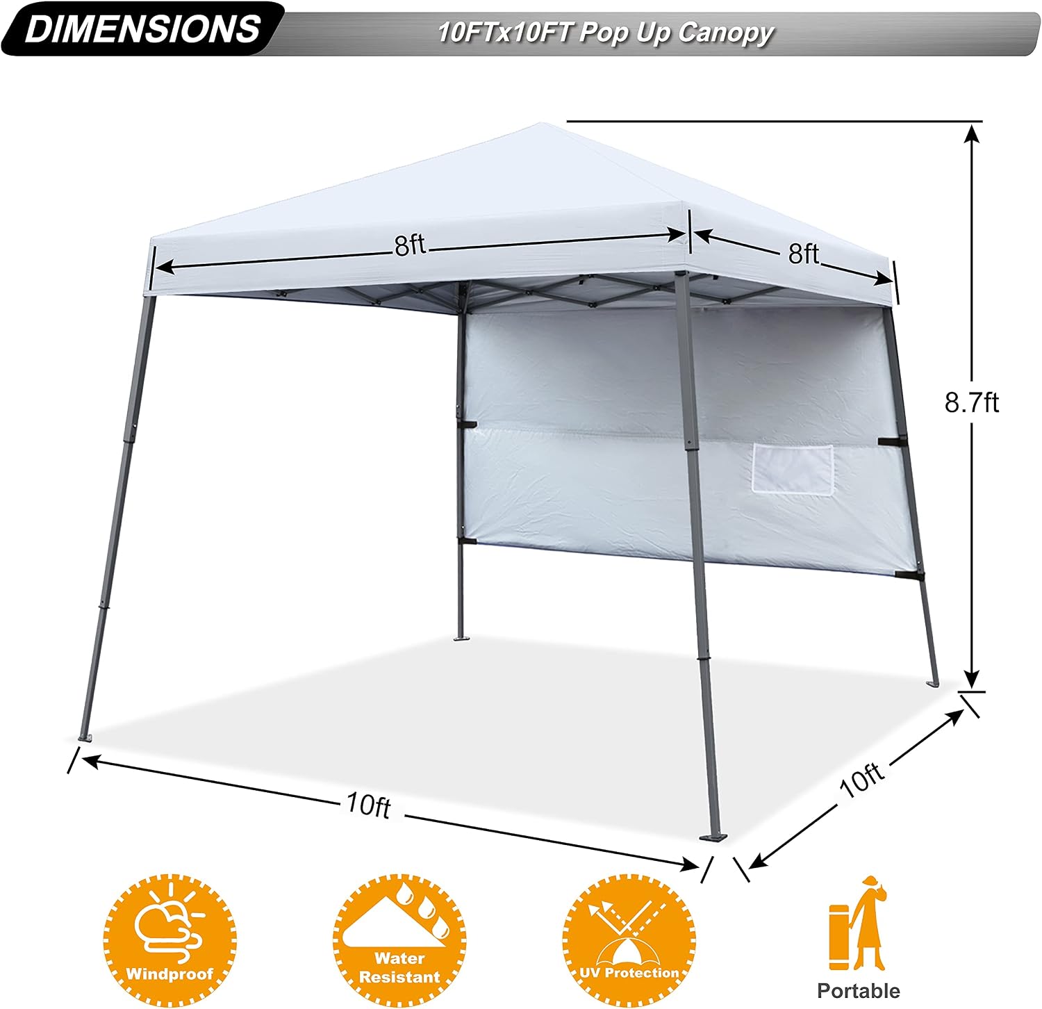 ABCCANOPY Outdoor Pop Up Canopy 10x10 Beach Camping Canopy with 1 Sun Wall, Bonus Backpack Bag, Stakes and Ropes, Sky Blue | Backpack Carry Bag, Stakes & Guy Ropes Included, Easy Setup; For Beach, Camping, Backyard