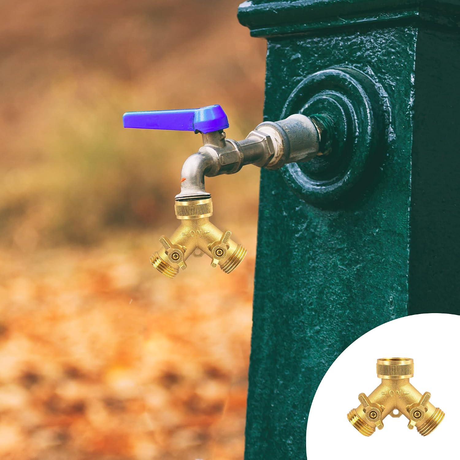 Hourleey Brass Garden Hose Splitter (4 Way), Solid Brass Hose Connector 3/4", Hose Spigot Adapter 4 Valves with 4 Extra Rubber Washers