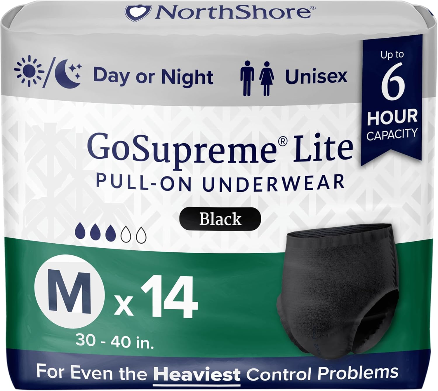 NorthShore GoSupreme Lite 6-Hour Daytime Underwear, White, Medium, 14 Count