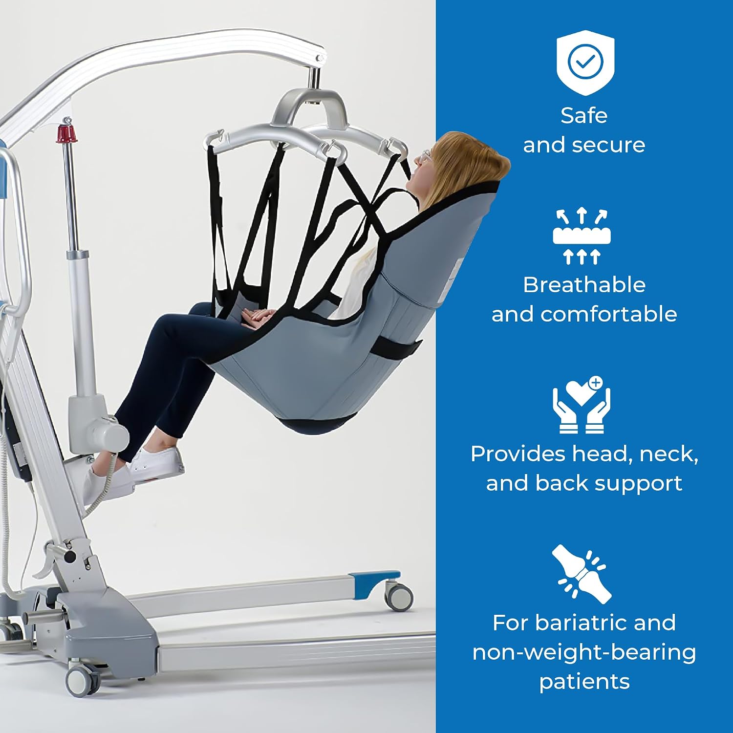 Patient Aid Padded U-Sling with Head Support for Hoyer Patient Lift Sling | Holds up to 225 lb | Soft Polyester Fabric | Head & Body Support | Lifting Straps for Safe Transfers of the Elderly Patients