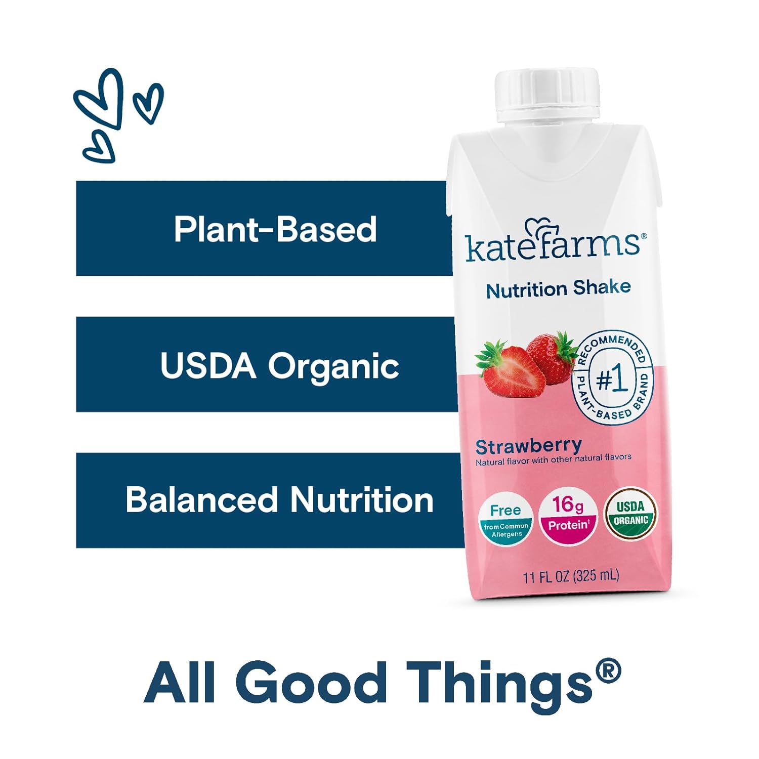 KATE FARMS Organic Nutrition Shake, Chocolate, 16g Protein, 12 Pack