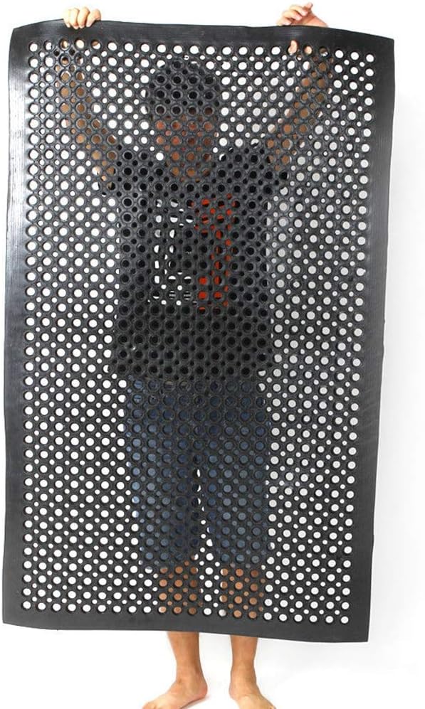 36" x 60" Heavy-Duty Black Commercial Anti-Fatigue Floor Mat Outdoor Indoor Kitchen X Comfort Rug Rubber cart Drainage Excellent Safe Bathroom Home