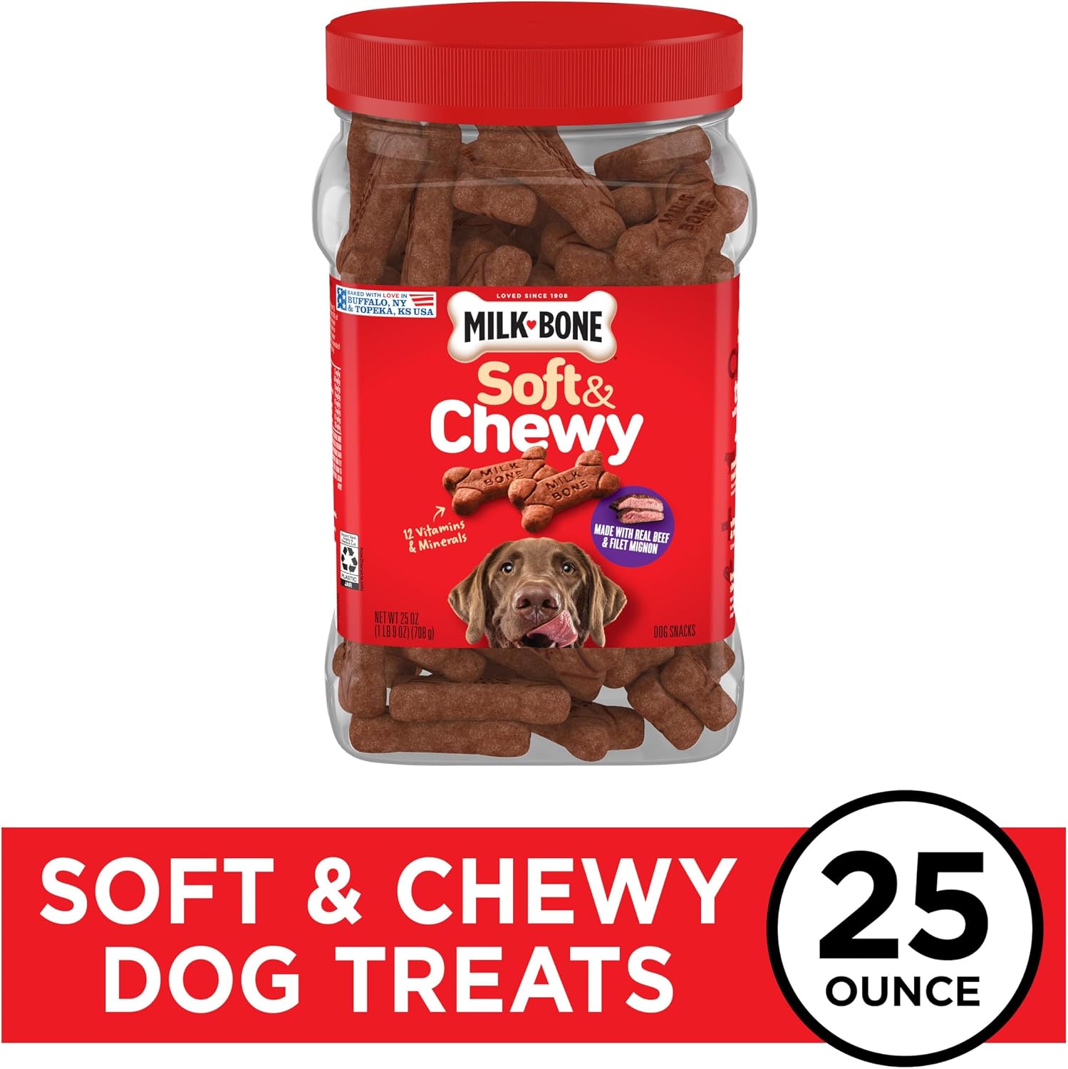 Milk-Bone Soft & Chewy Dog Training Treats, 25 oz Canister | Made with real chicken breast, soft dog treats for training and rewarding, 18% protein, fortified with vitamins and minerals