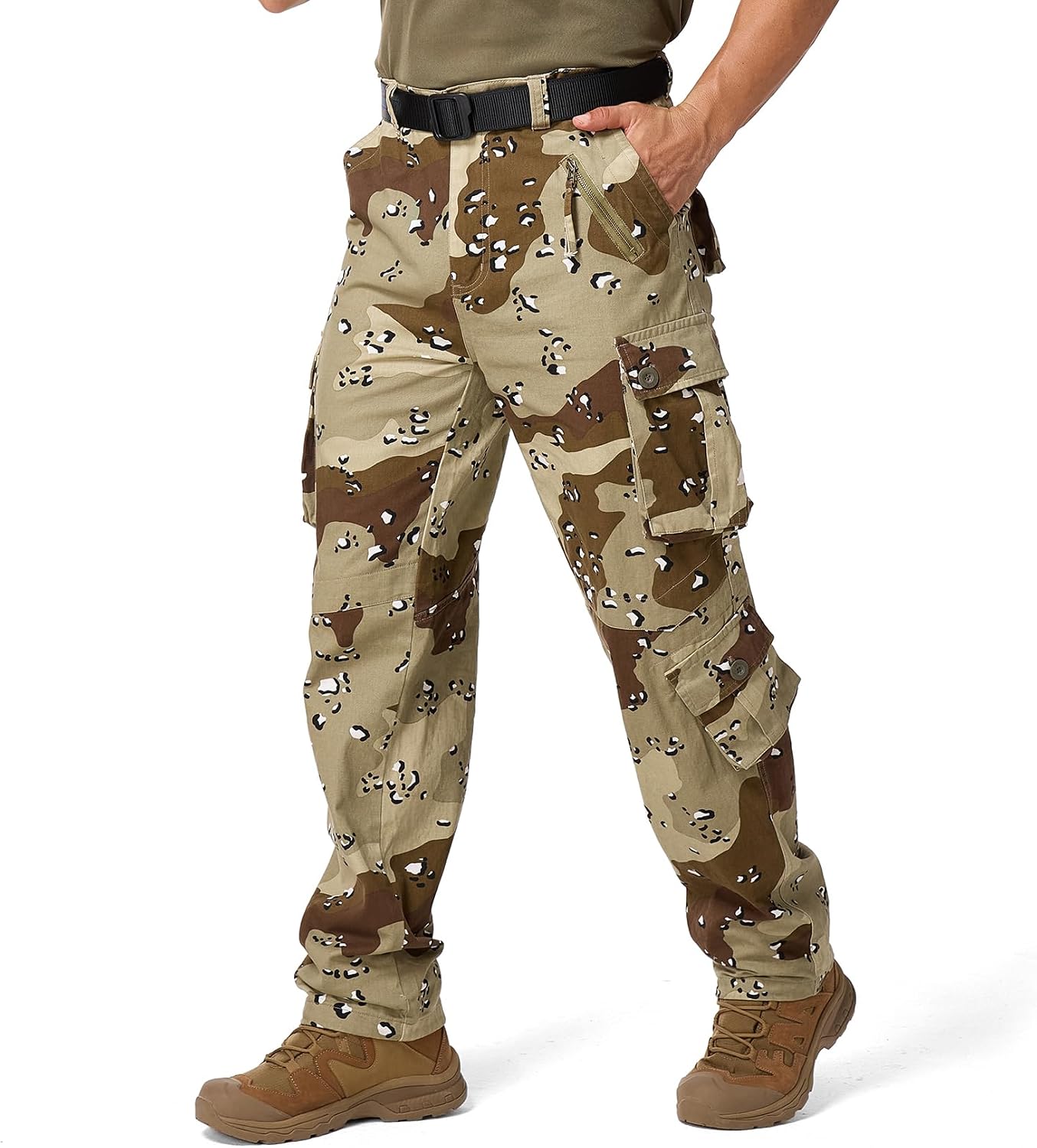 Mens Cargo Pants Camo Work Tactical Rip Stop BDU Casual Army Military Pants | 100% Cotton,Wear Resistant,Breathable,Sweat-absorbent,Men's Wild Cargo Pants with 8 Pockets,Relaxed Loose Fit Hiking Pants