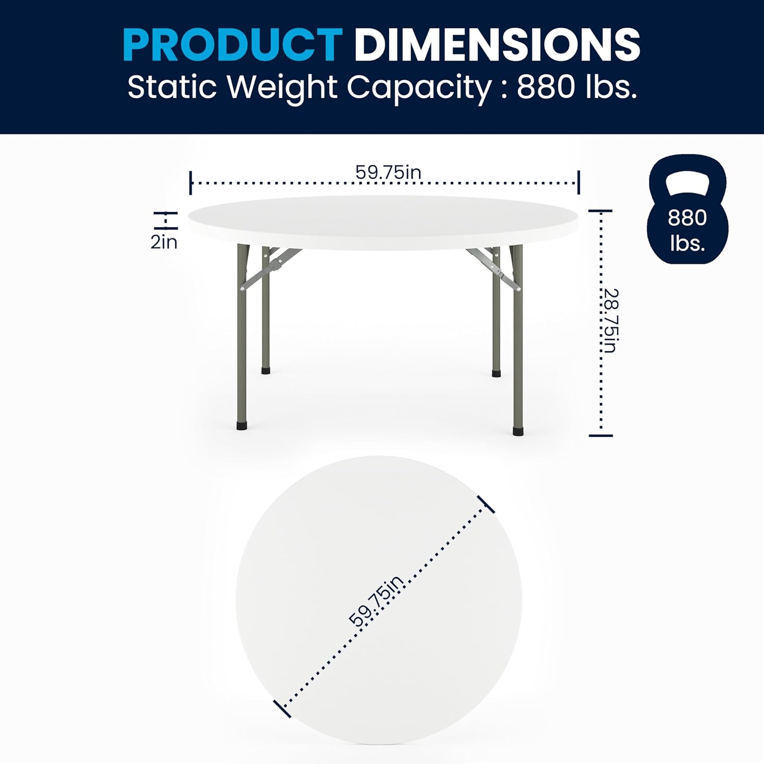 Flash Furniture 5' Round All-Occasion Plastic Folding Event Table for Parties and Trade Shows, Folding Banquet Table for Indoor/Outdoor Events, White