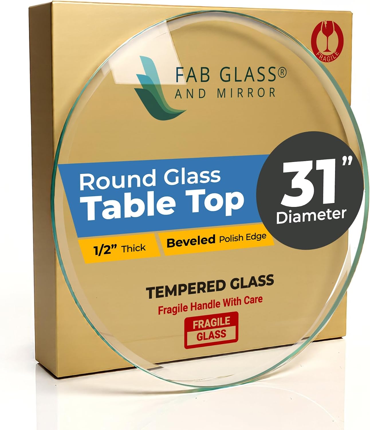 22 Inch Round Tempered Beveled Polished Edge Glass Table Top -1/2” Thick Round Glass Table Top–Heavy Duty, Dining, Coffee, and Office Tables by Fab Glass and Mirror