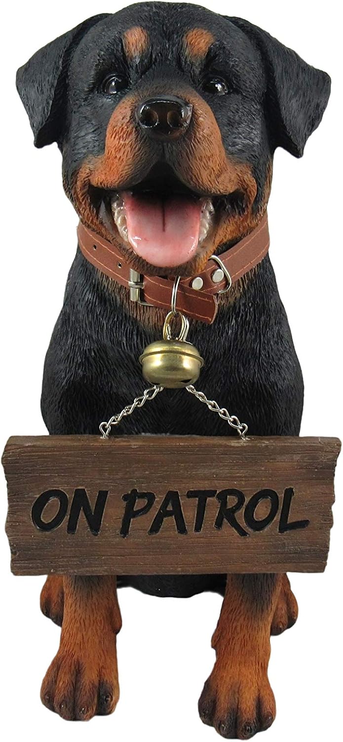 Rottweiler Outdoor Statue, 13 Inch Guard Dog with Reversible Sign