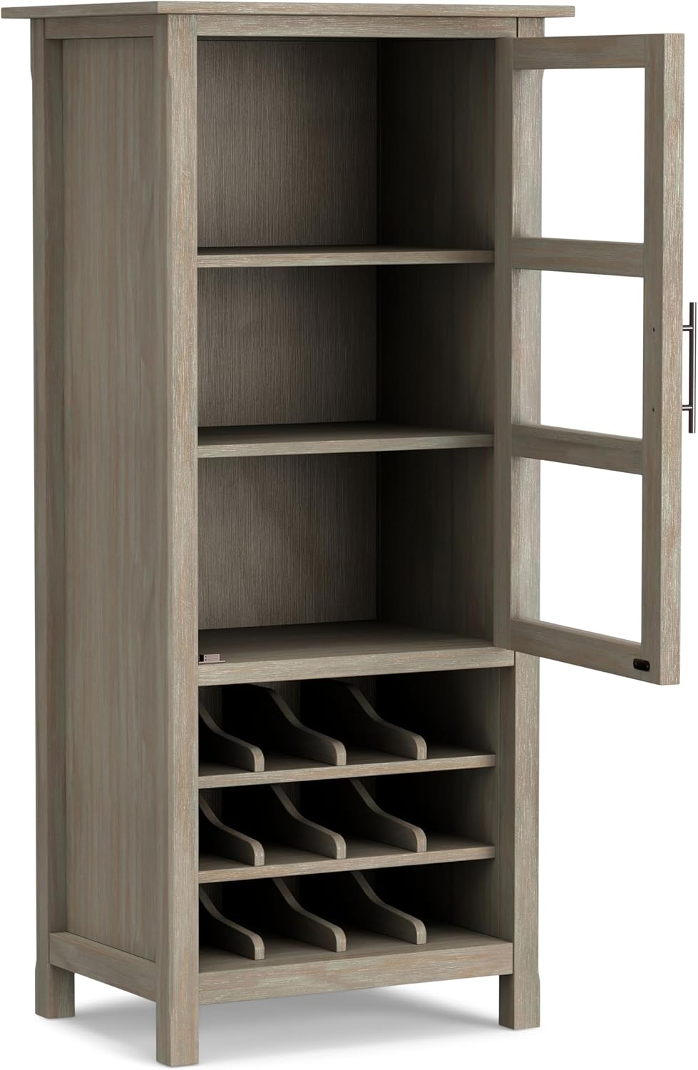 SIMPLIHOME Avalon 12-Bottle SOLID WOOD 22 Inch Wide Contemporary High Storage Wine Rack Cabinet in Dark Tobacco Brown, For the Living Room, Dining Room and Kitchen