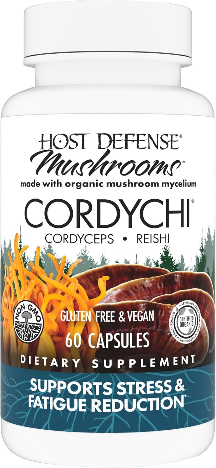 Host Defense CordyChi Capsules - Energy & Immune Support Supplement - Cordyceps & Reishi Mushroom Supplement for Relaxation & Respiratory Support - Aids Against Tiredness - 120 Capsules
