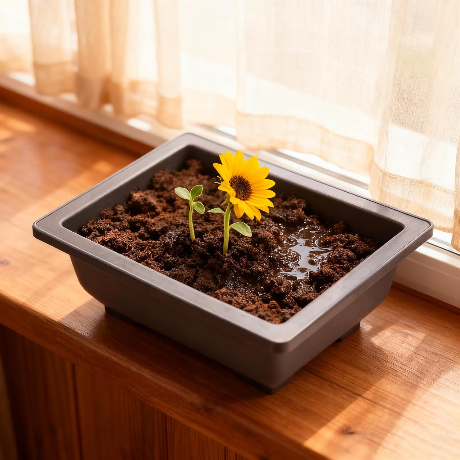 15 PCS 6.5 Inch Bonsai Training Pots with Trays, Rectangular Plastic Growing Pots, Flower Succulent Pots Container for Garden, Yard, Office, Porch