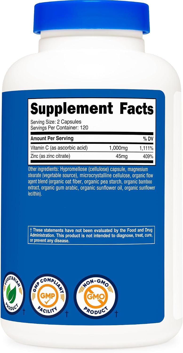 Nutricost Vitamin C with Zinc Capsules, 120 Servings, Gluten Free, GMO-Free
