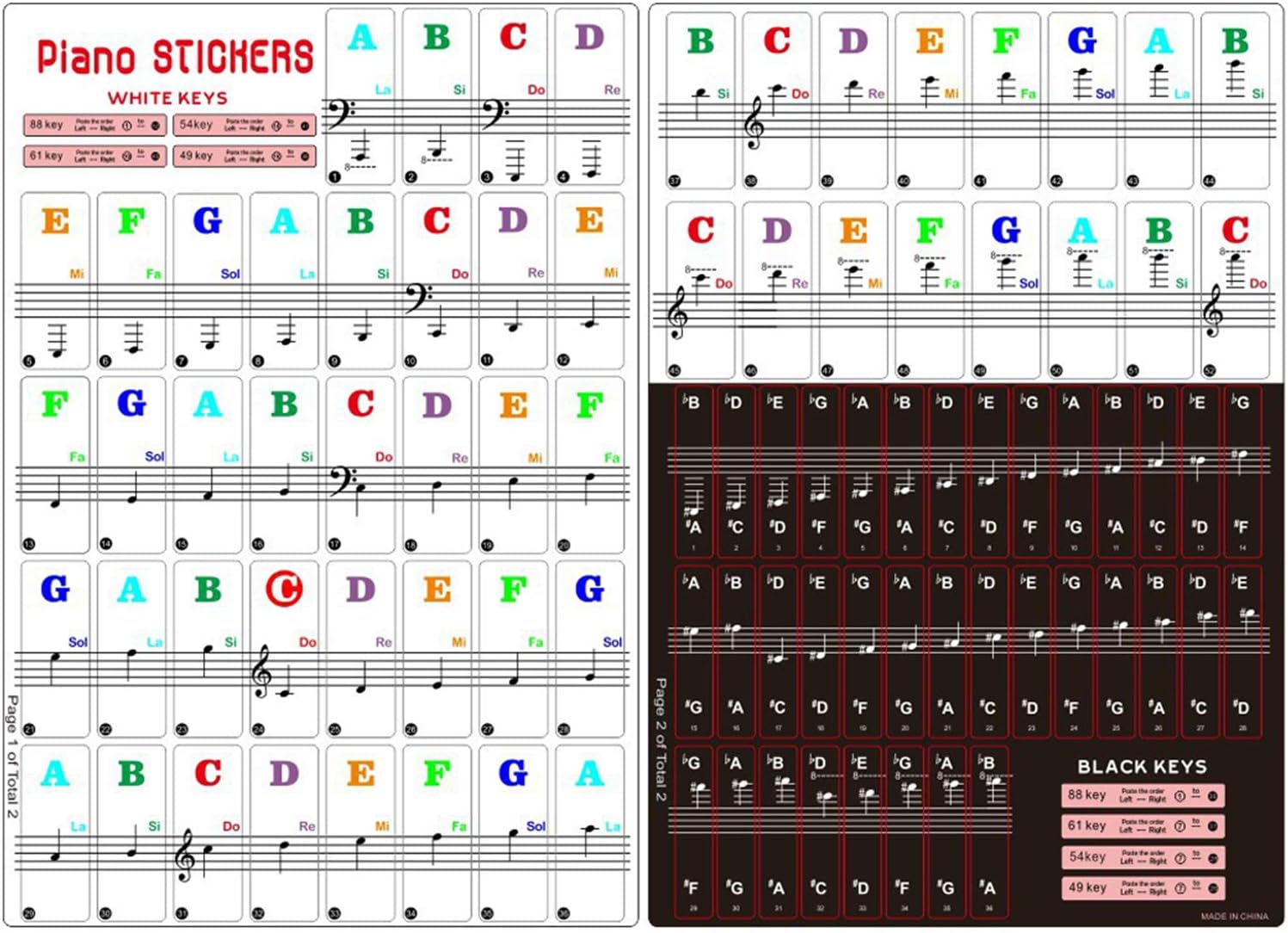 Piano Keyboard Stickers for 88/61/54/49/37 Key, Bold Large Letter Piano Stickers for Learning, Removable Piano Keyboard Letters