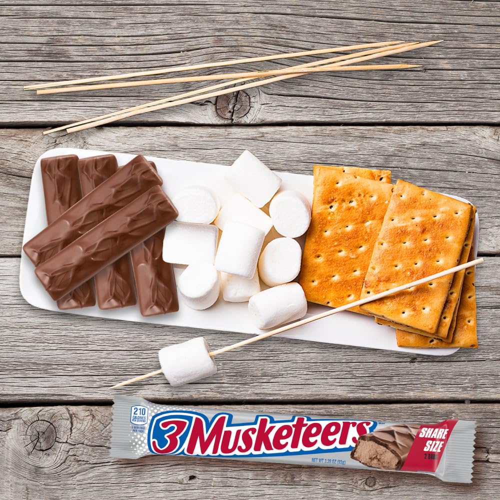 3 MUSKETEERS Milk Chocolate Candy Bars, Full Size, Bulk Candy Box, 36 ct | Light whipped chocolate nougat in full size bars, for sharing, party favors and lunch boxes, gift bag, snack box