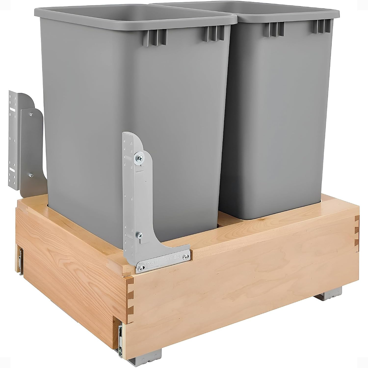 Rev-A-Shelf Pullout Under Counter Trash Can, 50 Qt 12.5 Gal Garbage Container with Soft-Close and Soft-Open Slides, Silver, 4WCBM-1550DM-1