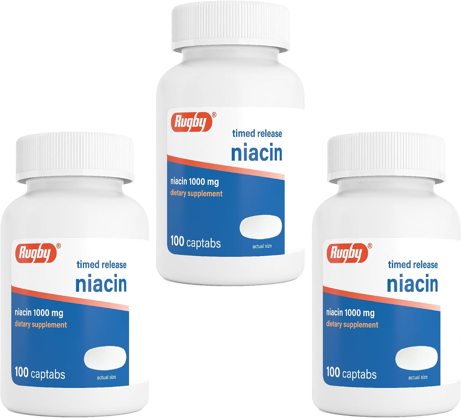 Rugby Timed-Release Niacin 1000mg Captabs for Adults, 100 Count (1-Pack) | Dietary Supplement for Energy, Circulation and Metabolism Support, Controlled Release to Help Minimize Flushing