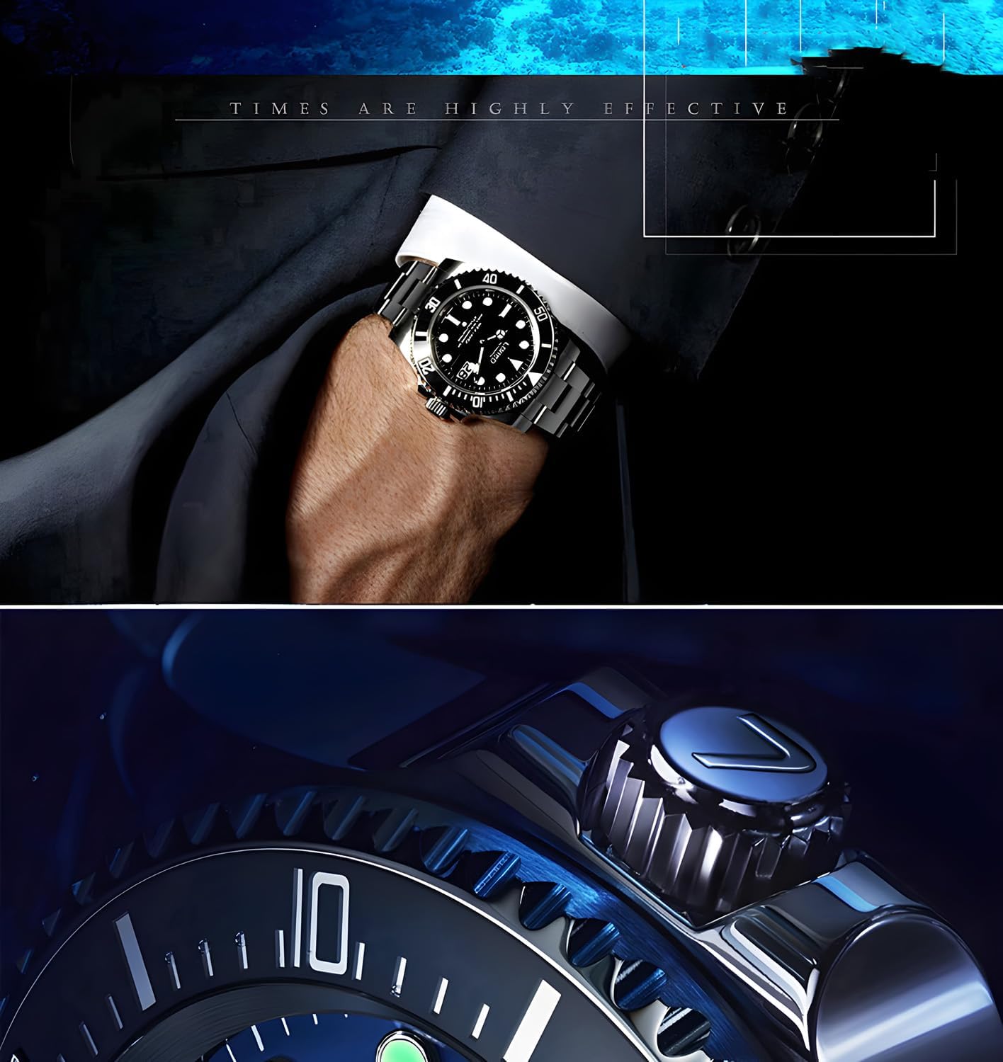 LOREO Men's Automatic Watch Sapphire Crystals 200M Waterproof | Rotating Bezel Luminous Markers and Hands Date 316L Stainless Steel Case and Bracelet Waterproof Watch
