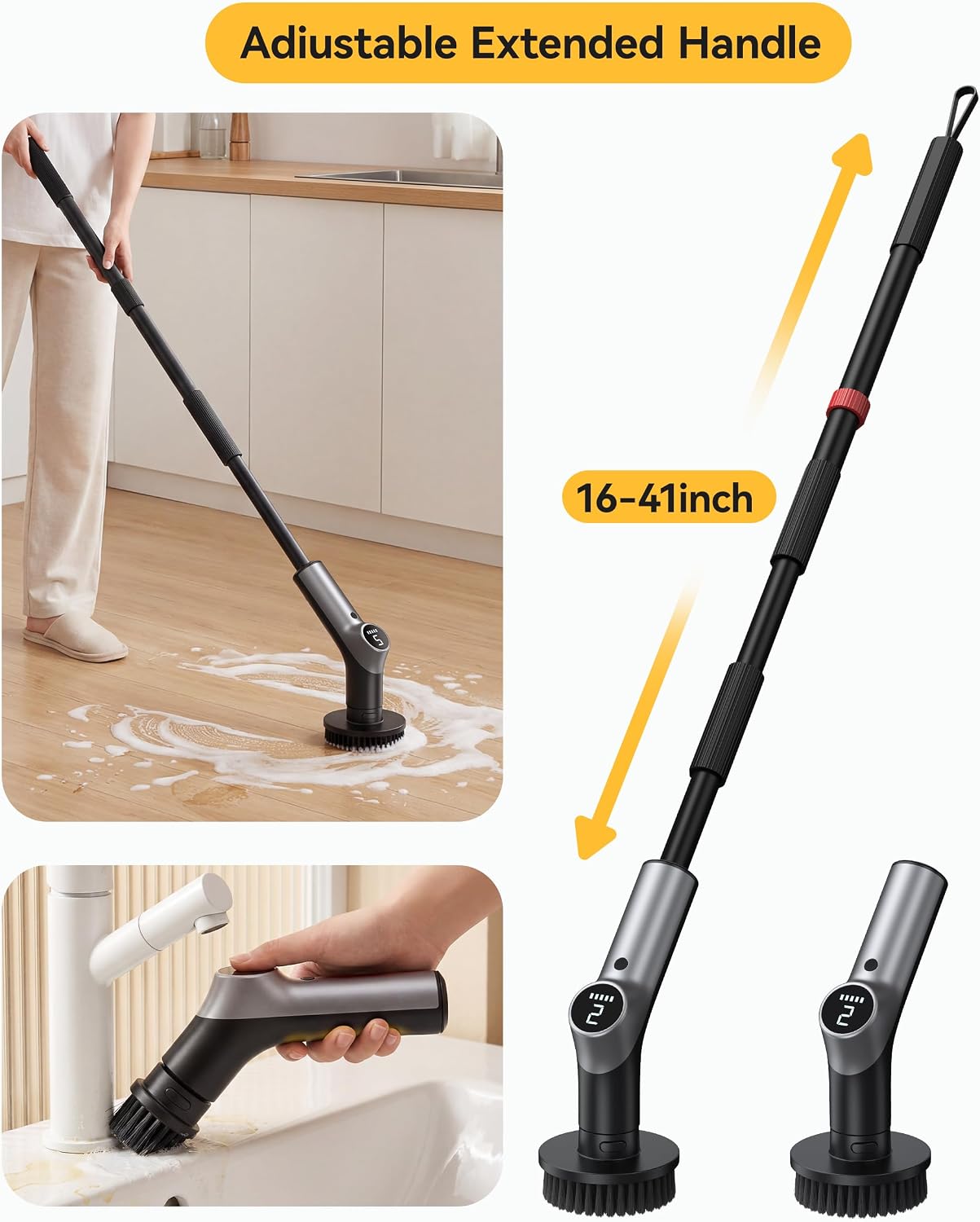 Electric Spin Scrubber for Bathroom, IPX7 Cordless Cleaning Brush with 6 Replaceable Brush Heads