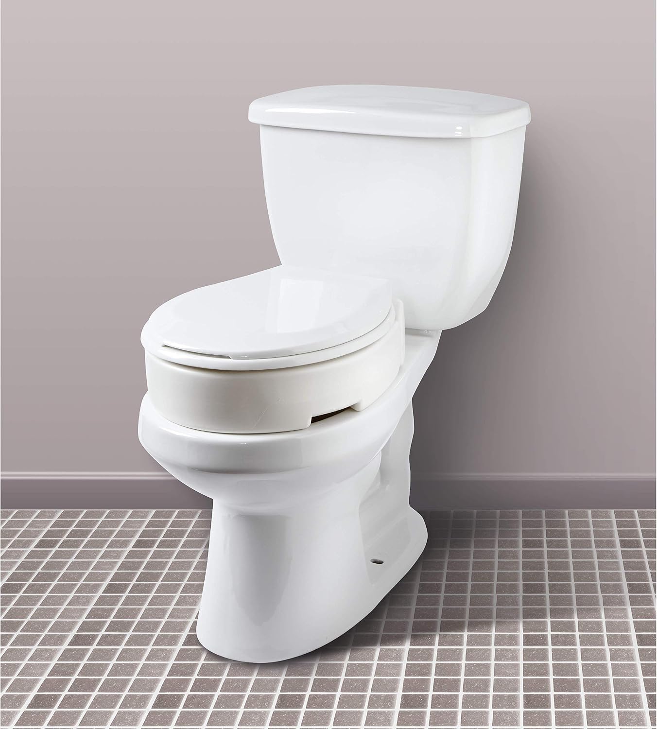 Carex Hinged Round Raised Toilet Seat Riser, Adds 3.5 Inches of Height, 300 lbs Capacity, Elevating and Raising Seat for Elderly and Handicap, Universal, Slip-Resistant, White.
