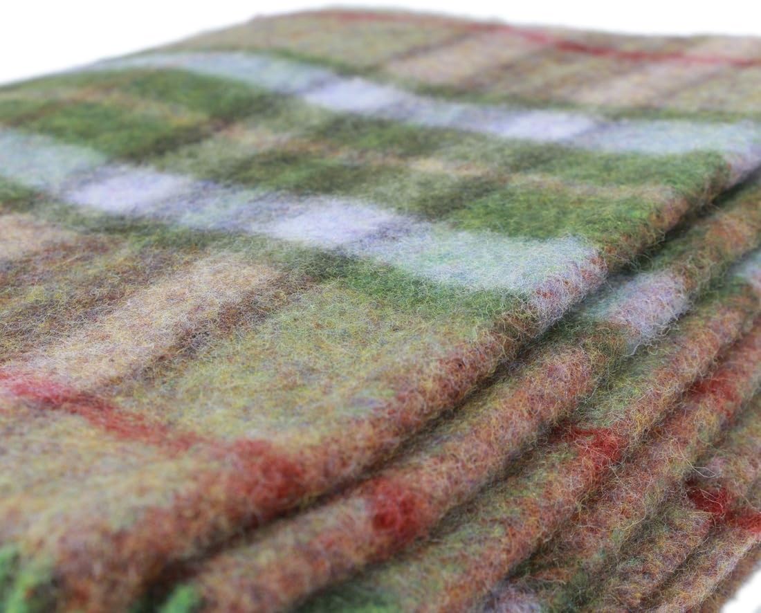 Biddy Murphy Irish Wool Blanket 54" x 72" Fringed 100% Wool Throw Blanket Green Plaid Made in Ireland