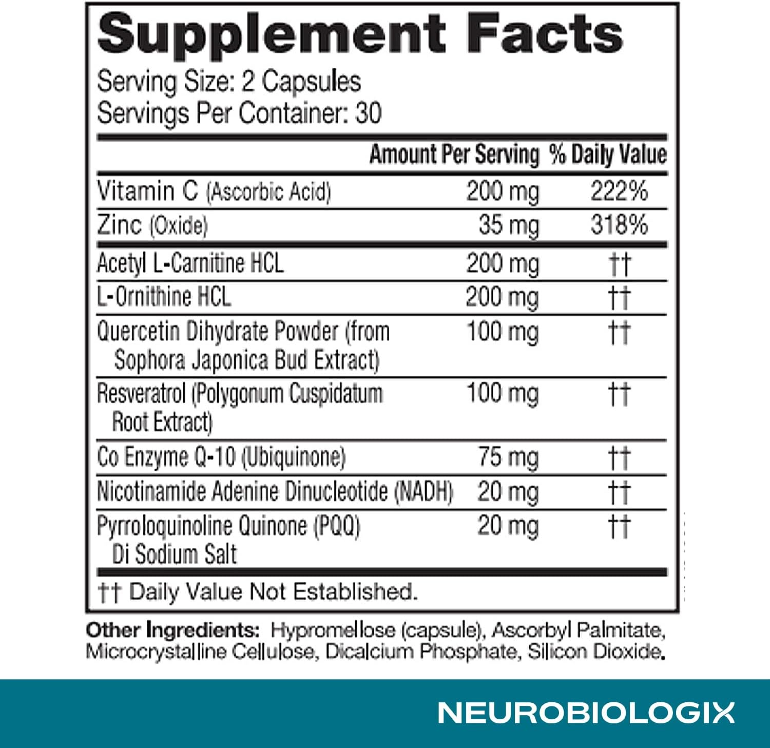 Neurobiologix Mito Cell PQQ Energy & Focus, CoQ10 & NADH, 60 Capsules | Vitamin C, Acetyl L-Carnitine & Antioxidants, Mitochondrial Support