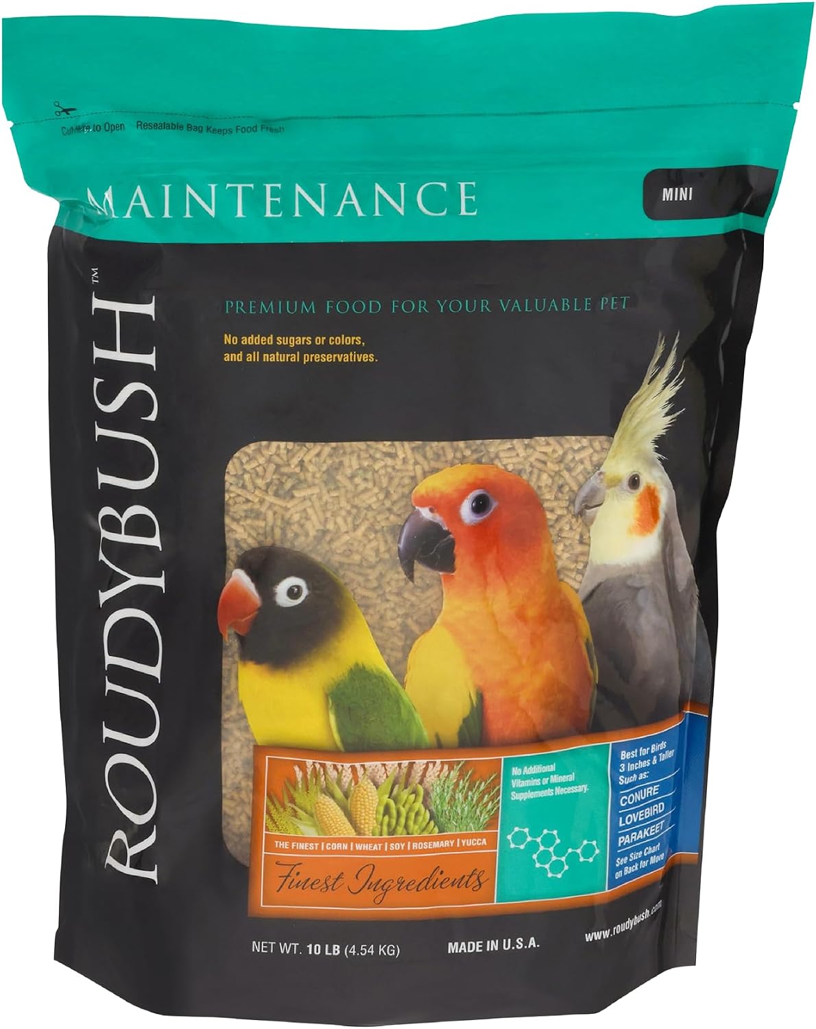 RoudyBush Daily Maintenance Food for Birds - Scientifically Formulated Bird Feed - Bird Food Pellets w/Corn, Wheat, Soy & More - Nutritious & Healthy Feed for Birds (Mini, 44oz)
