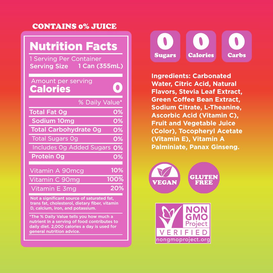 FEEL Variety Pack – Zero Sugar Sparkling Energy Drink – 3 Flavor Assortment, 140mg Plant-Based Caffeine from Green Coffee Beans + L-Theanine – Vitamin C, Vegan, Non-GMO – 12 Pack (12 Fl Oz Cans)