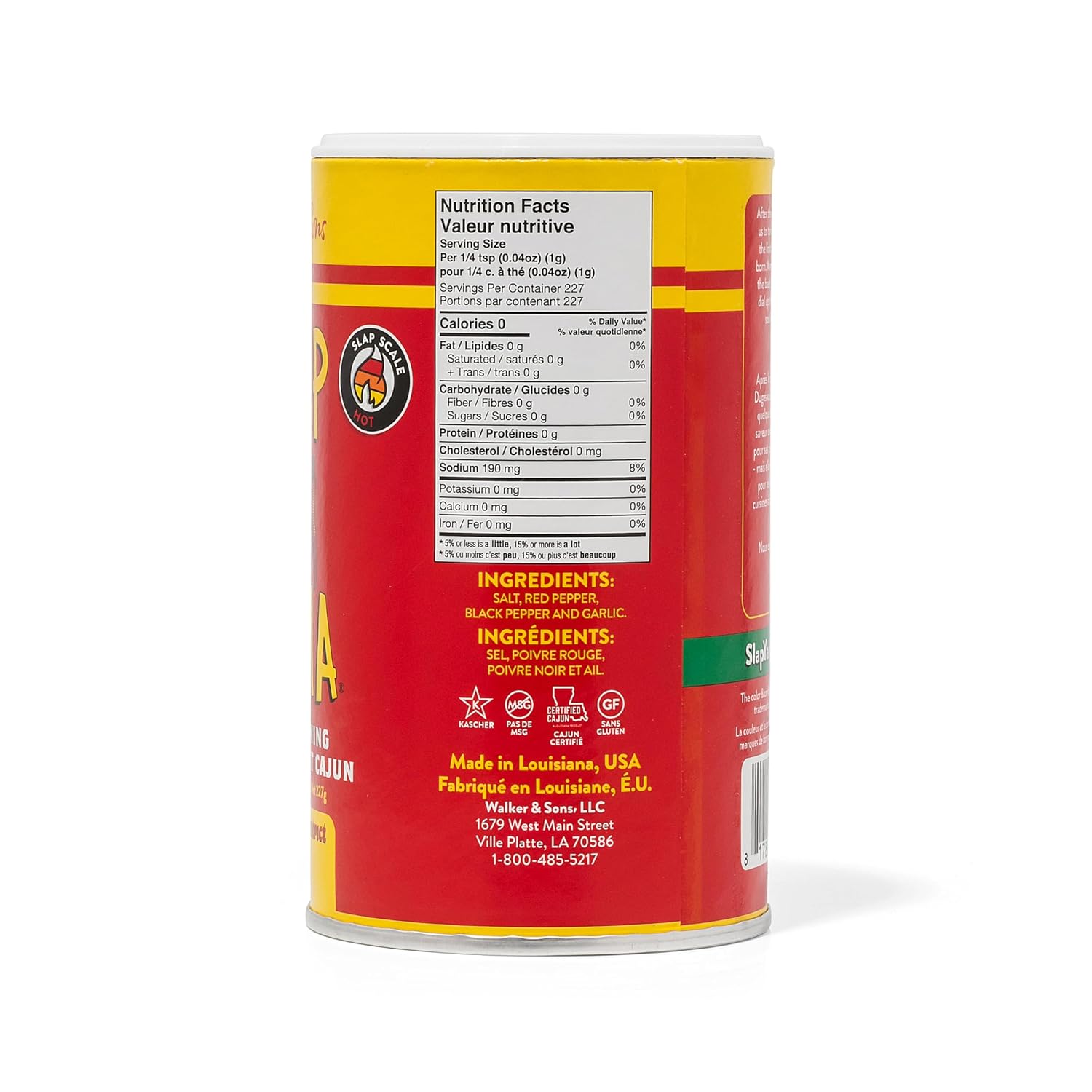 Slap Ya Mama Cajun Seasoning from Louisiana, Hot Blend, No MSG and Kosher, 8 Ounce Can | one 8 oz canister of Hot Blend Cajun seasoning for chicken, seafood, vegetables, grilling, and everyday meals.