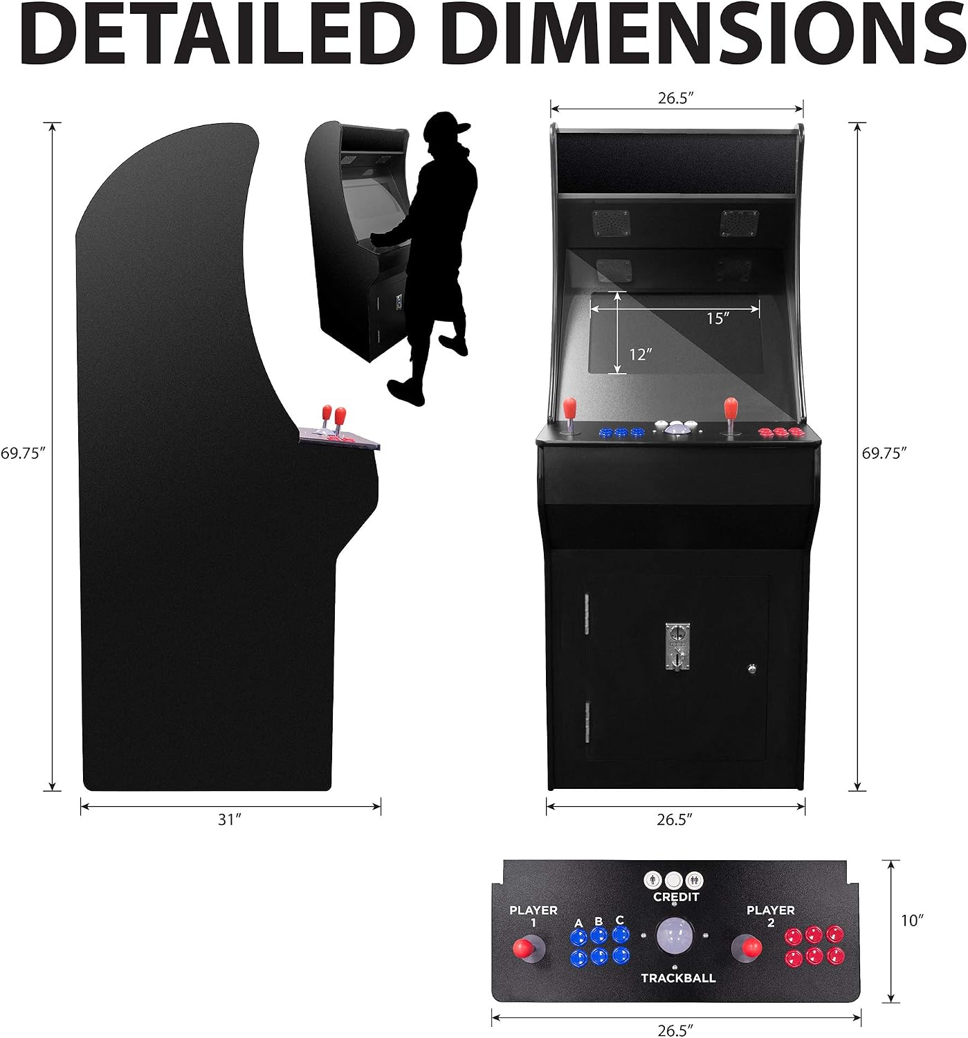 Creative Arcades Full Size Stand-Up Commercial Grade Arcade Machine | 2 Player | 3500 Games | 22" LCD Screen | 2 Sanwa Joysticks | Trackball | 2