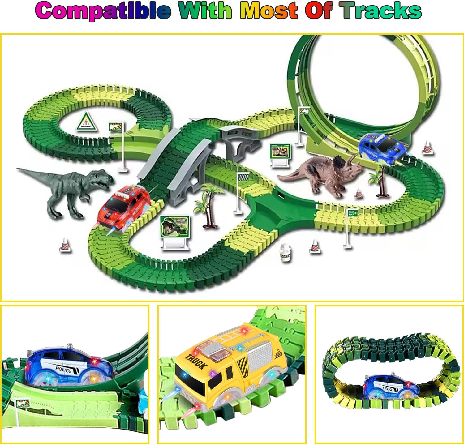 Tracks Cars Only Replacement, Flex Track Race Cars Glow in the Dark with 5 Flashing LED Lights