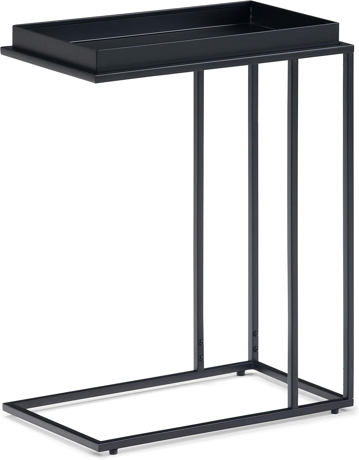 SIMPLIHOME Skyler 18" Wide Solid Wood C-Side End Table in Dark Cognac Brown | Industrial slide-under accent table with open frame, assembled; perfect for living rooms as a side table or sofa table.