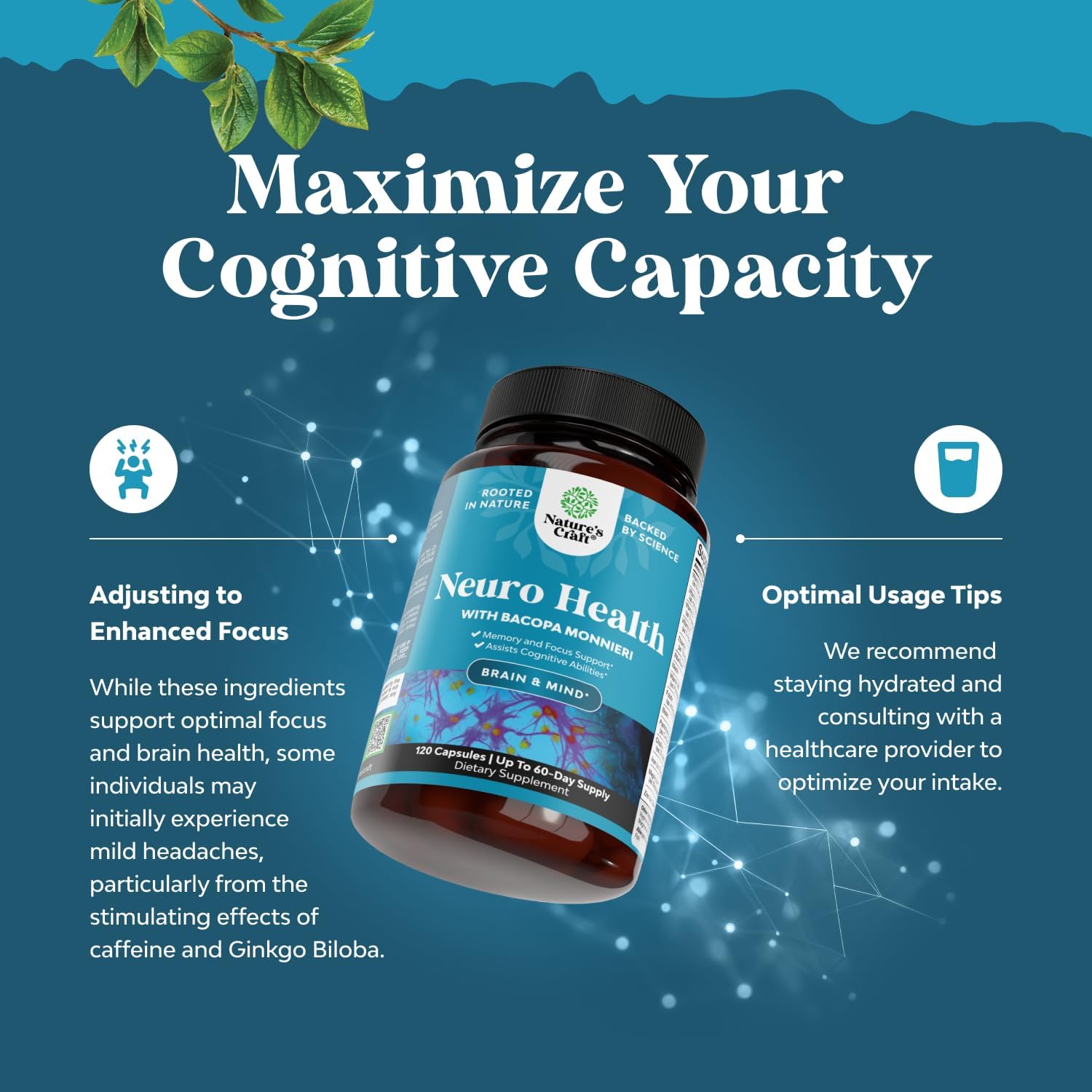 Nootropic Brain Supplement for Memory and Focus Support - Vitamins for Mental Support & Clarity with Bacopa Monnieri, VIT A, B6, Riboflavin, Niacin, Thiamin & Folate - Cognitive Complex - 60 Count