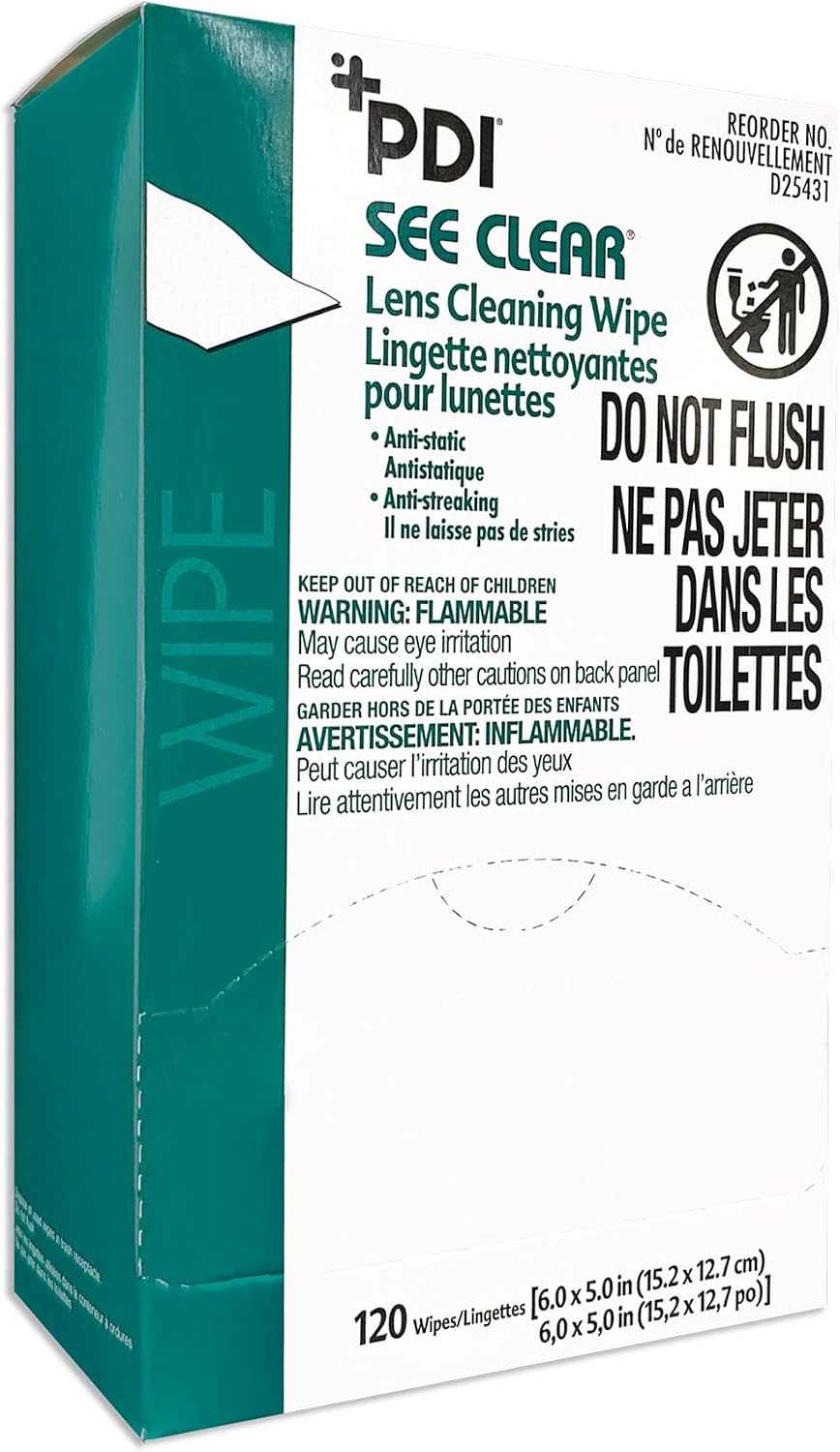 PDI See Clear Lens Cleaning Wipes, Non-Streaking & Anti-Static for Glasses, Eyeglasses, Loupes & Safety Eyewear