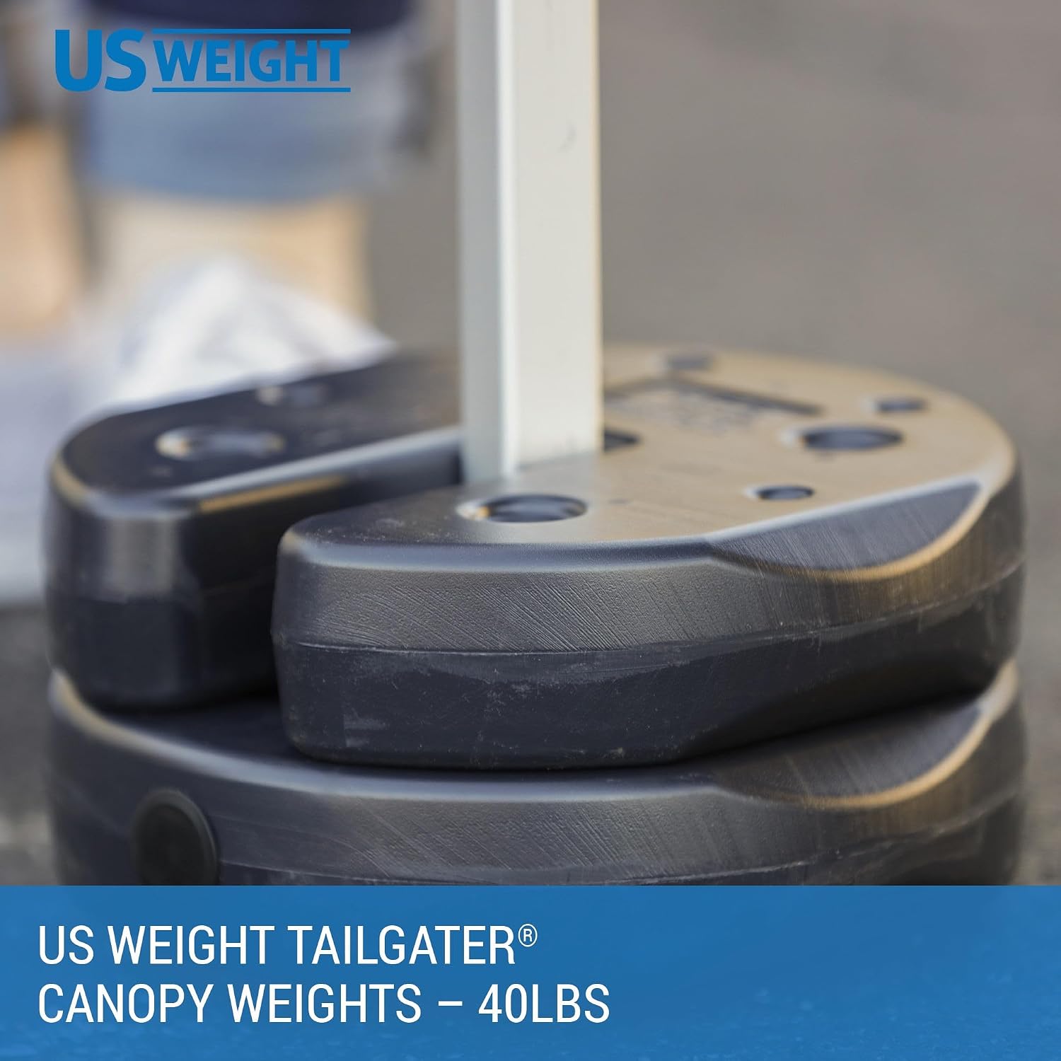 US Weight 40 Pound Canopy Weight Set of 4 and Carry Strap with No-Pinch Design - Easy Installation and Removal to Secure Tents, Canopies